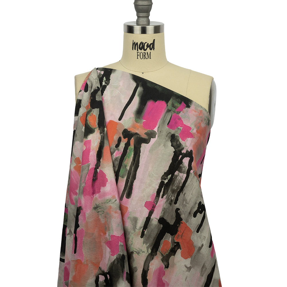 Linen and Rayon Woven - Pink and Orange Abstract Paint Drips - Painted Aspirations Print - Mood Exclusive Metro Collection - Joann Fabrics