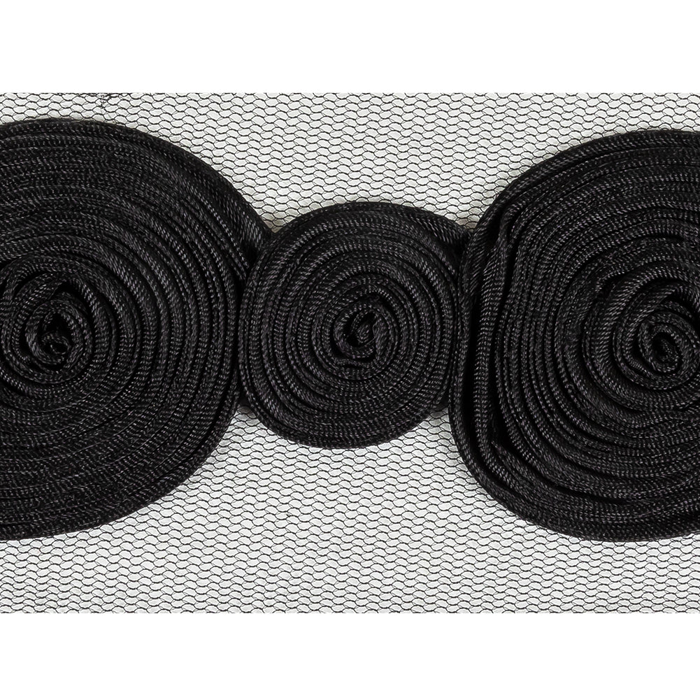 Black Tight Spiral Fabric Roses Trim on Mesh - 2
