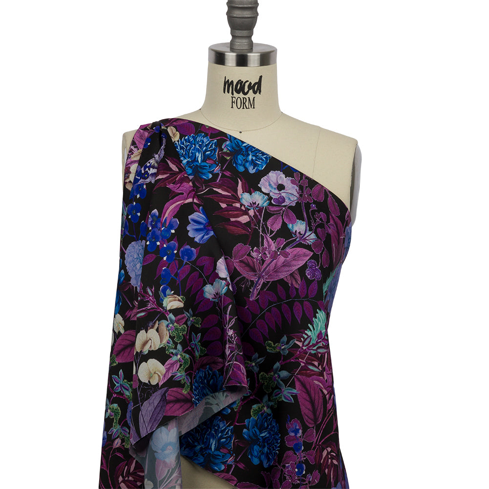 Polyester Twill Print - Black, Purple and Blue Floral - Mood Exclusive Midnight Gardens - Joann Fabrics