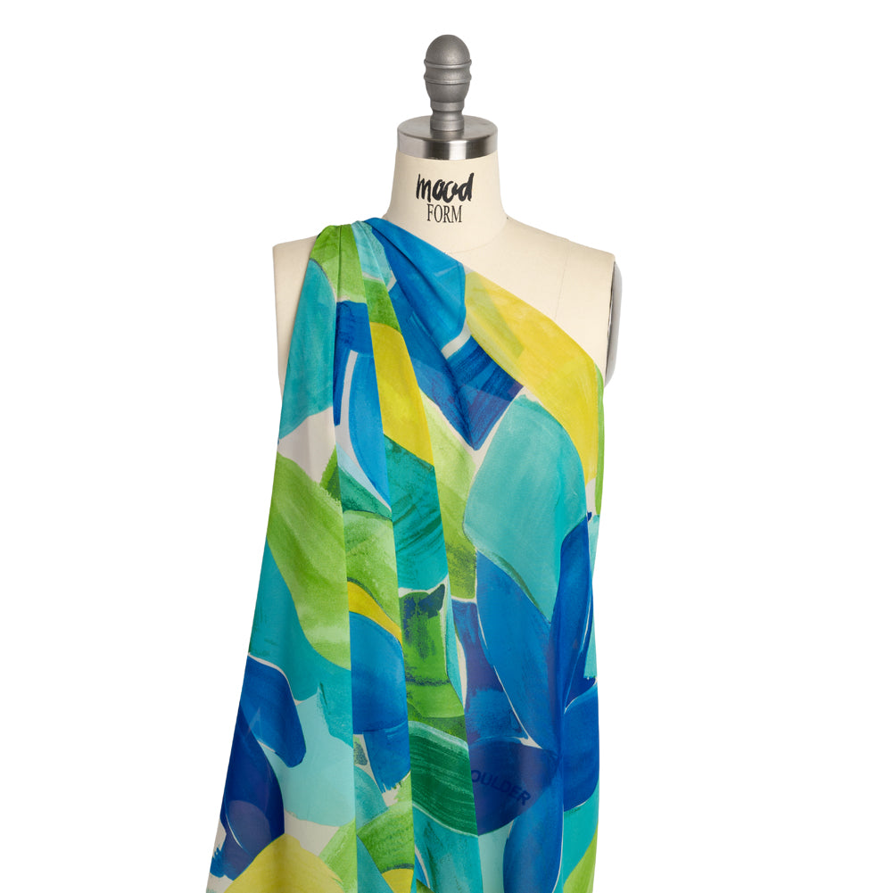 Polyester Chiffon Print - Green and Blue Painterly Flowers and Leaves - Designer Deadstock - Joann Fabrics