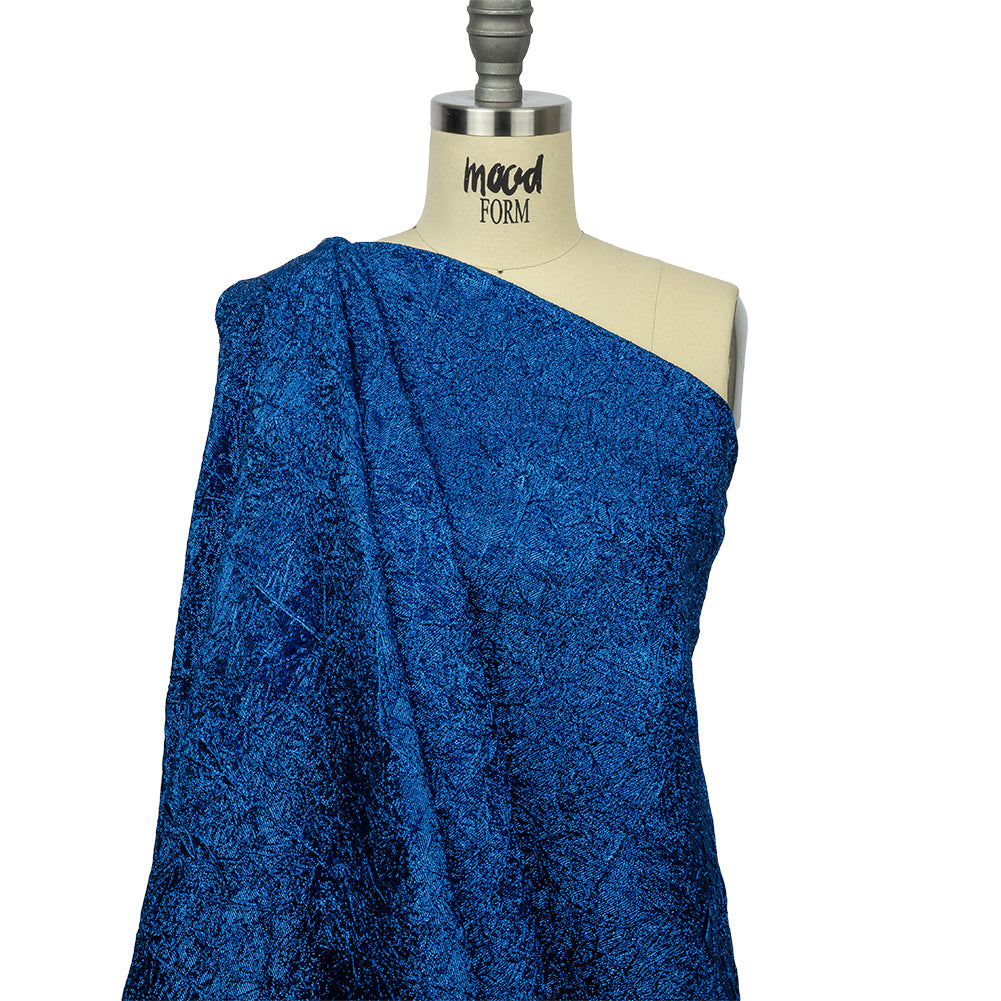 Astrolabe Metallic Royal Blue Crinkled Luxury Brocade with Black Backing - Joann Fabrics