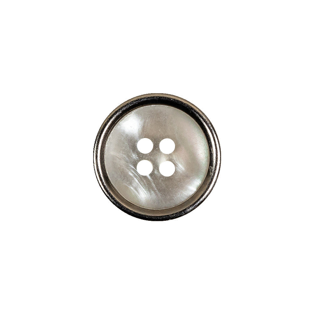 Italian Iridescent White 4 Hole Button with Silver Metal Rim - 25L/16mm - Joann Fabrics