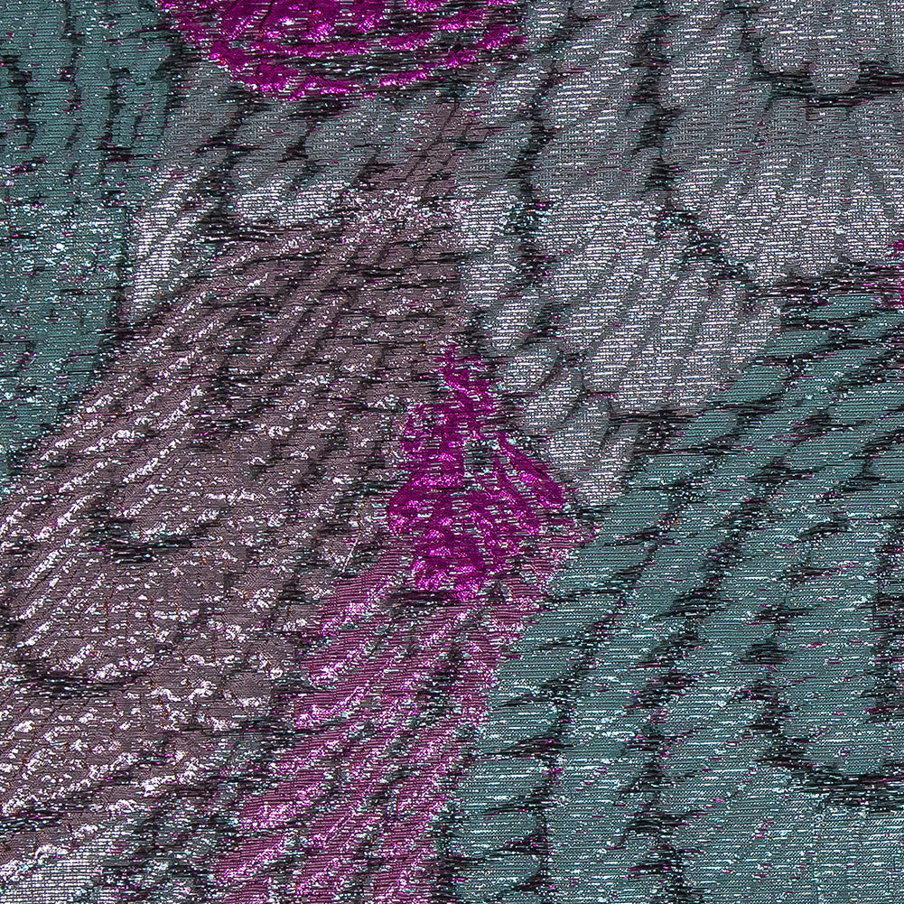 Metallic Magenta, Rose Gold and Aqua Peacock Feather Luxury Brocade - Joann Fabrics