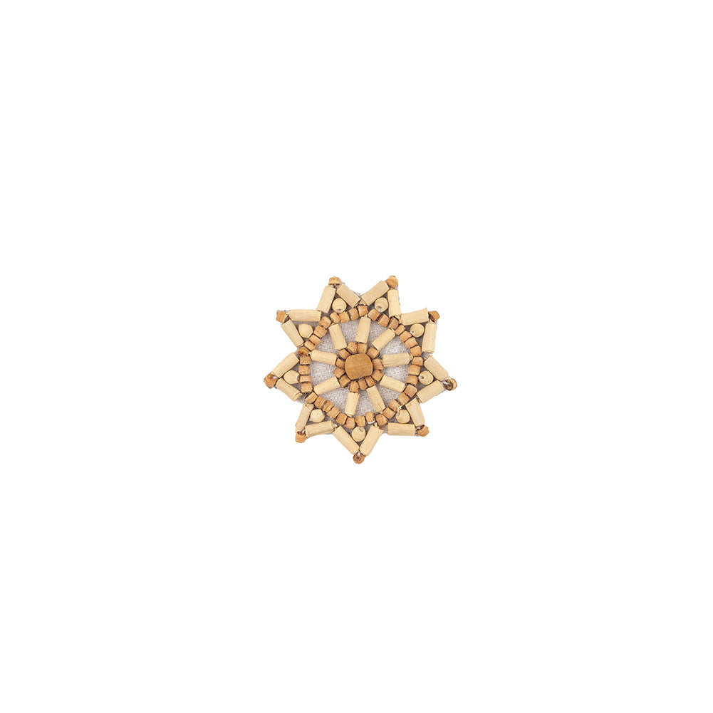 Vintage Ivory, Natural and Chestnut Wood Beaded Snowflake Applique - 2.25