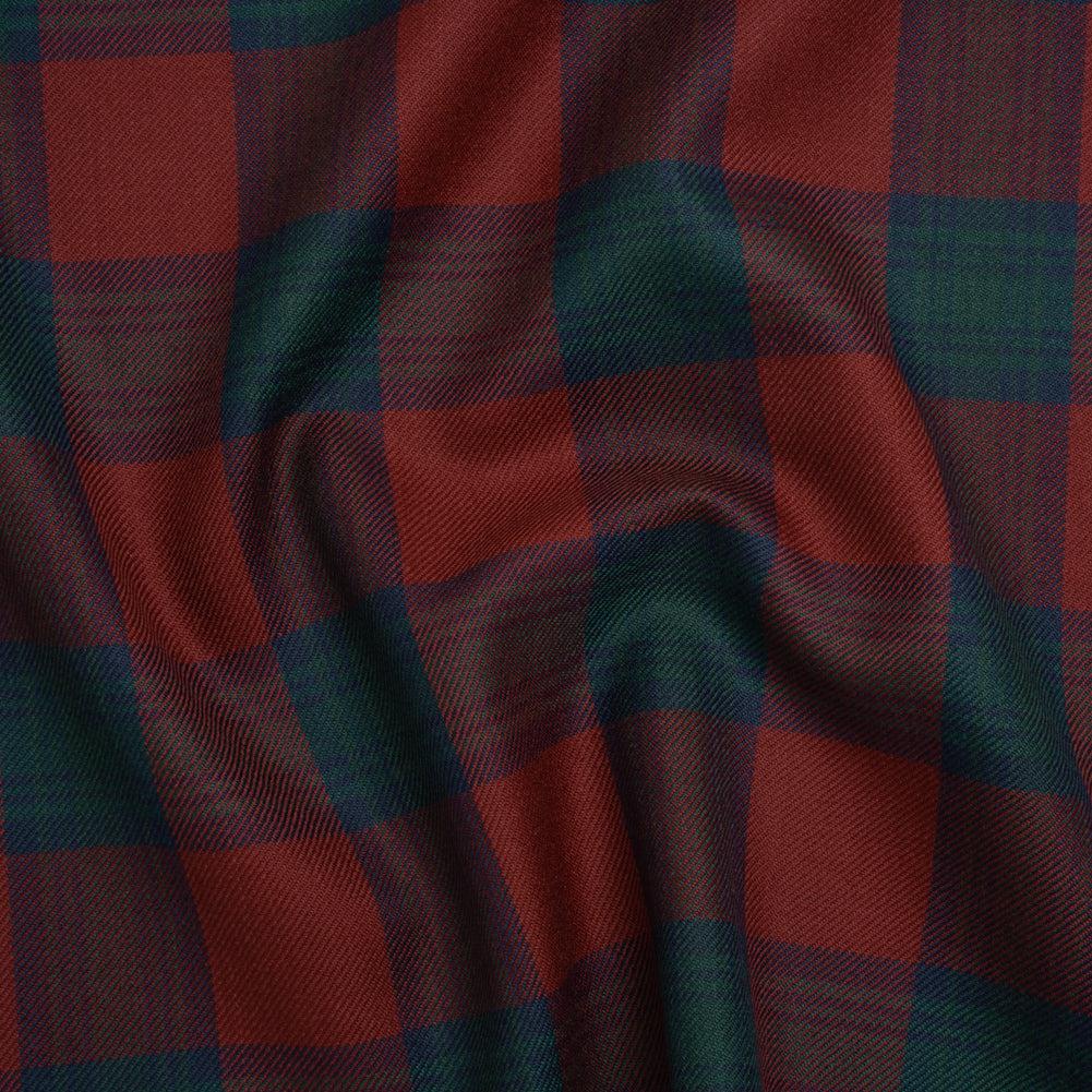 Virgin Wool Twill Made in Italy - Wine Red, Navy and Green Check Plaid - Joann Fabrics
