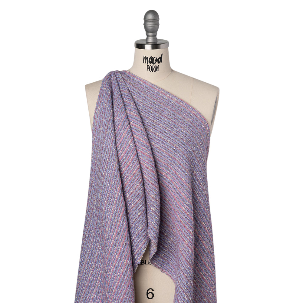 Wool Blend Tweed Woven Made in Italy - Lavender, Baby Blue and Orchid Pink Stripes - Joann Fabrics