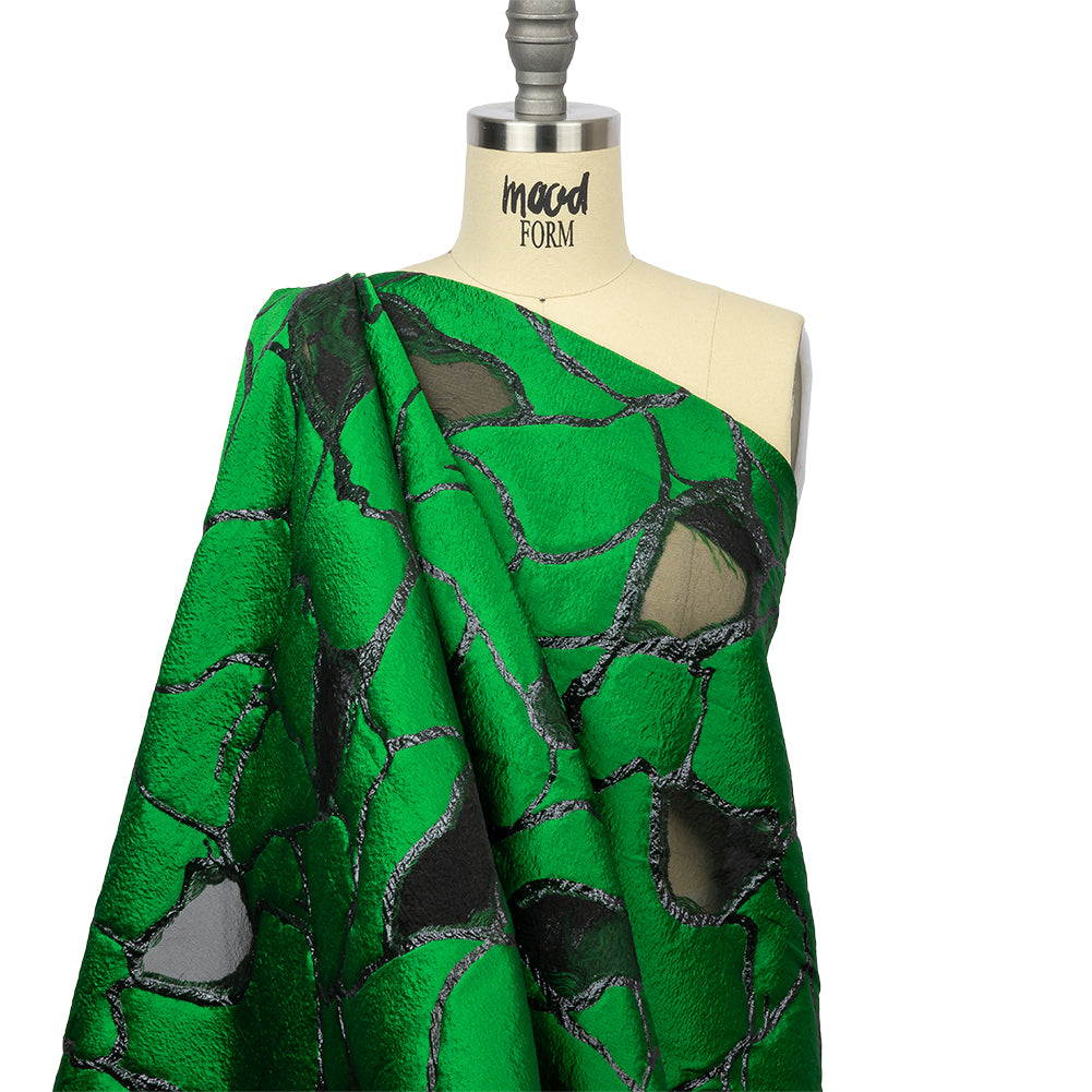 Metallic Black and Green Abstract Luxury Burnout Brocade - Joann Fabrics