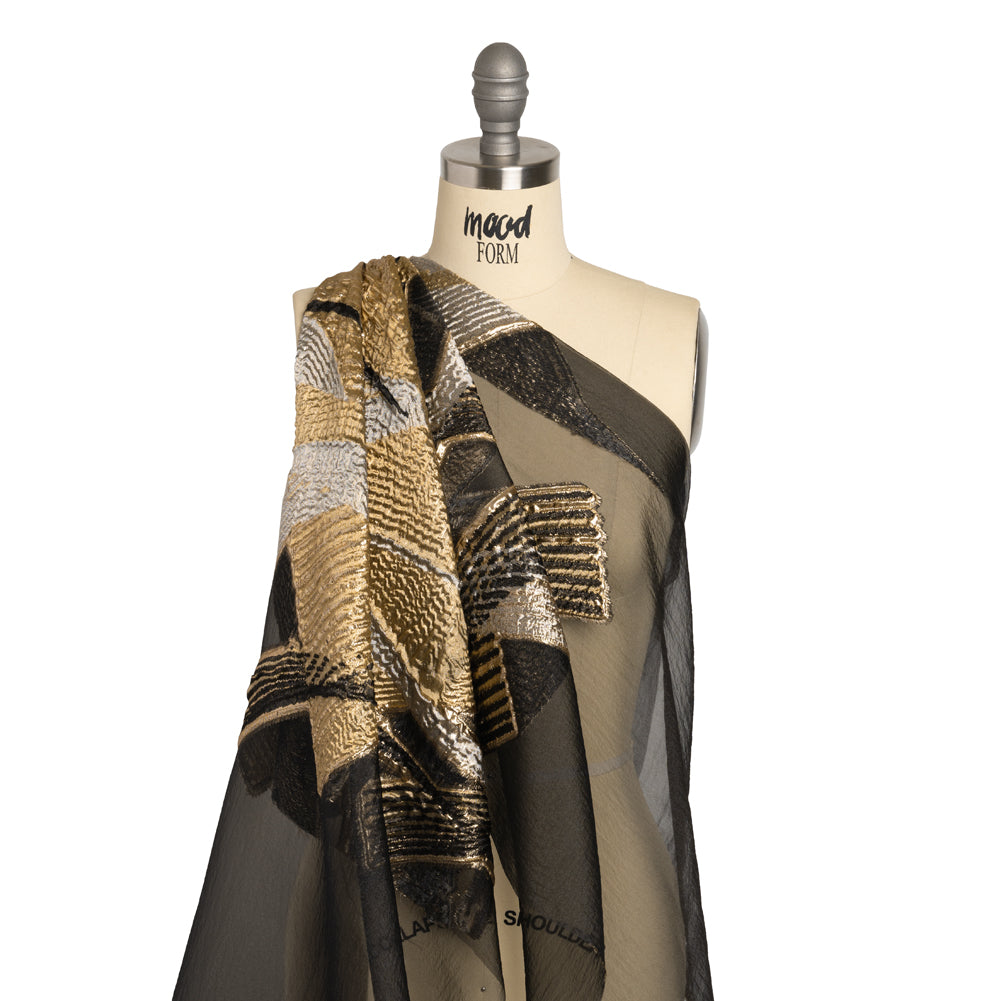 Metallic Luxury Burnout Brocade - Black and Gold Abstract - Joann Fabrics