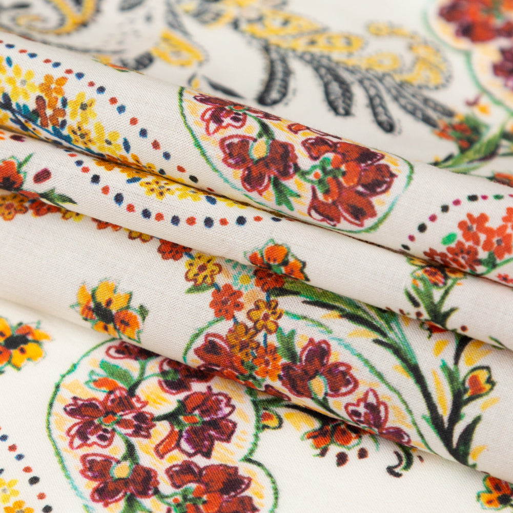 Cotton Voile - White and Red Paisley - Thought Impressions Print - Mood Exclusive Kenko Collection - Joann Fabrics