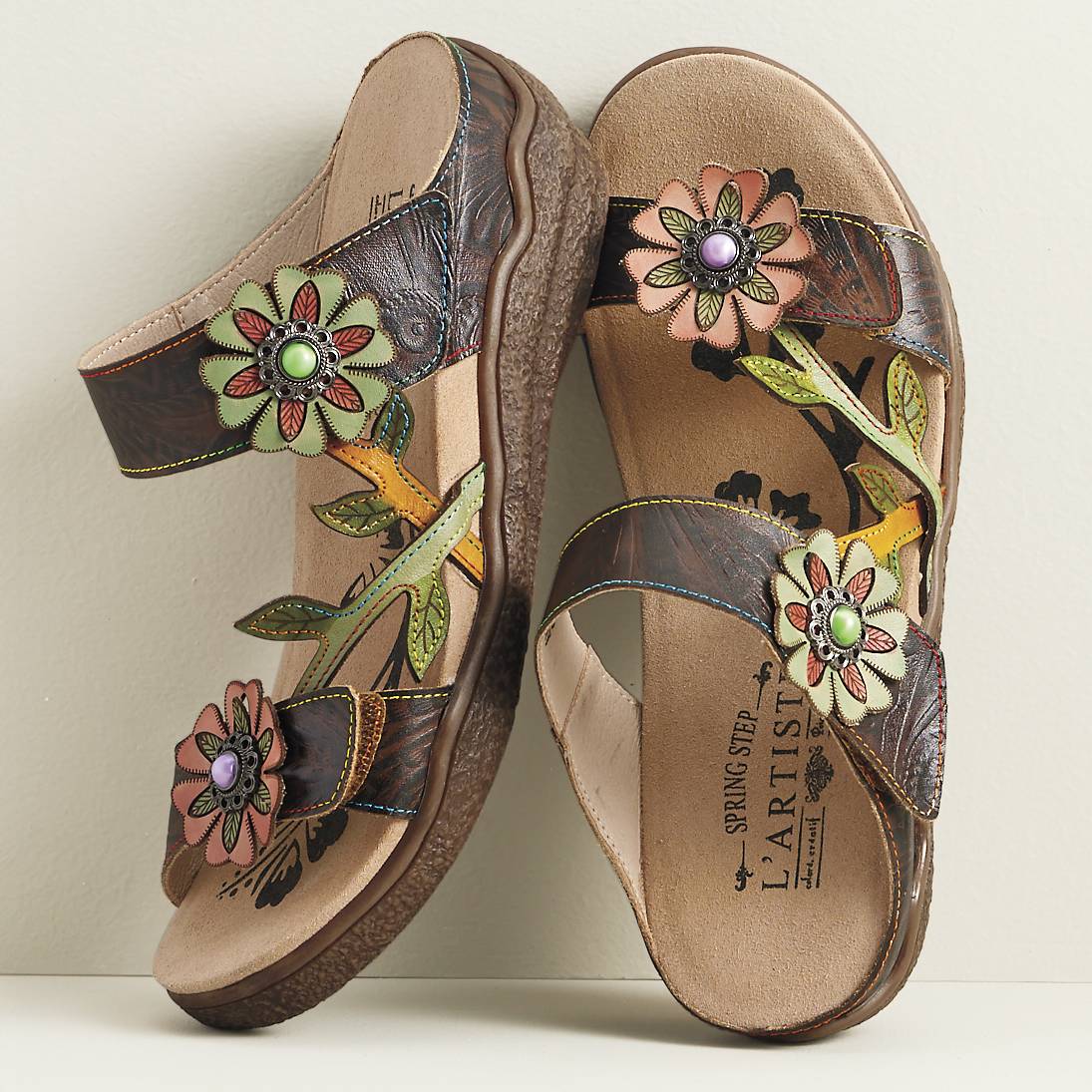 L'Artiste by Spring Step® Embossed Leather Sandals, Jeweled - Northstyle Catalog