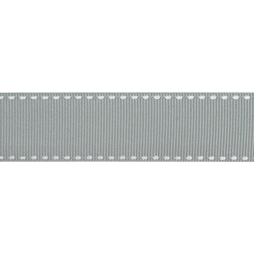 Grosgrain Ribbon with White Stitched Borders - Gray - 1
