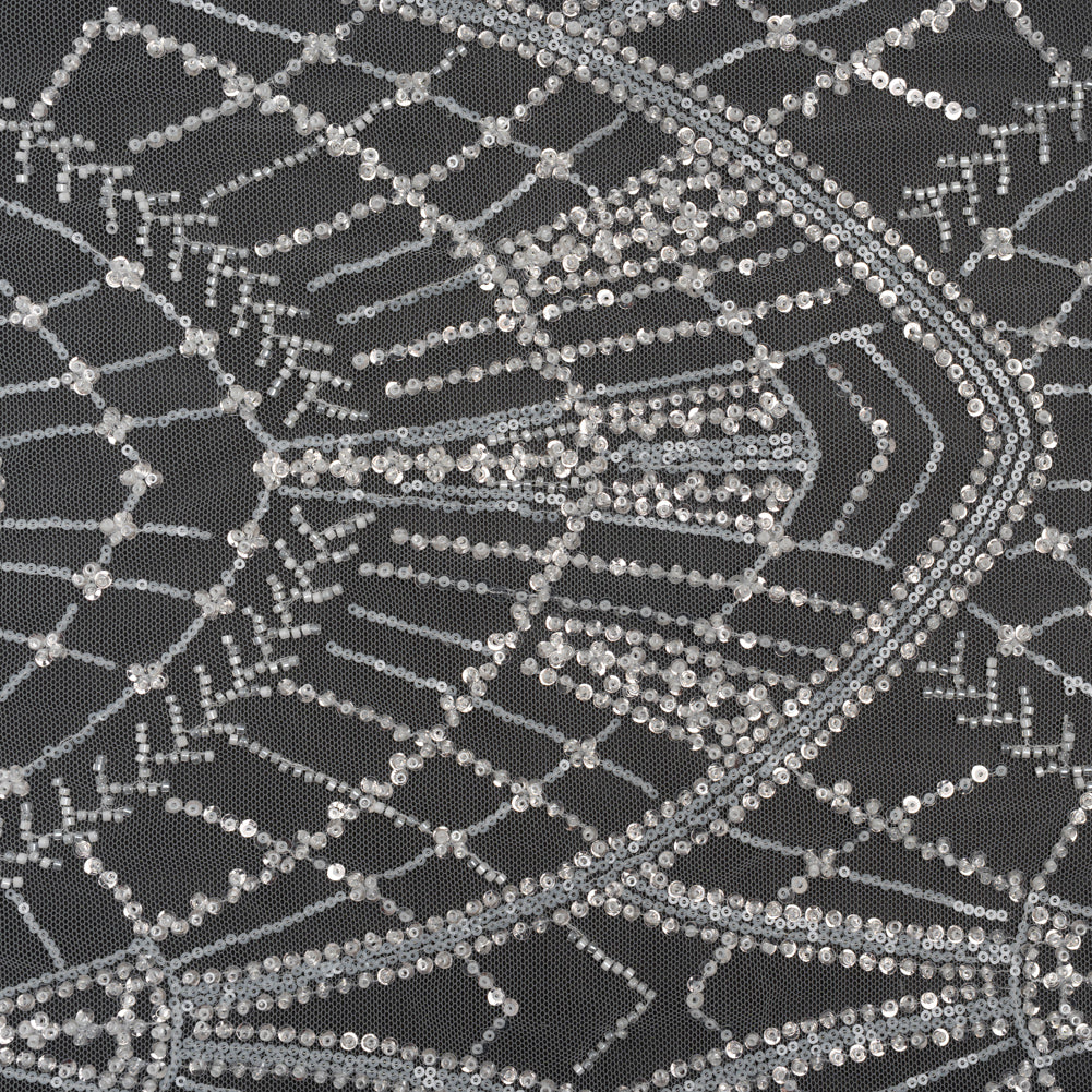 Embroidered Lace with Beads and Sequins - White and Silver Geometric Archways - Joann Fabrics