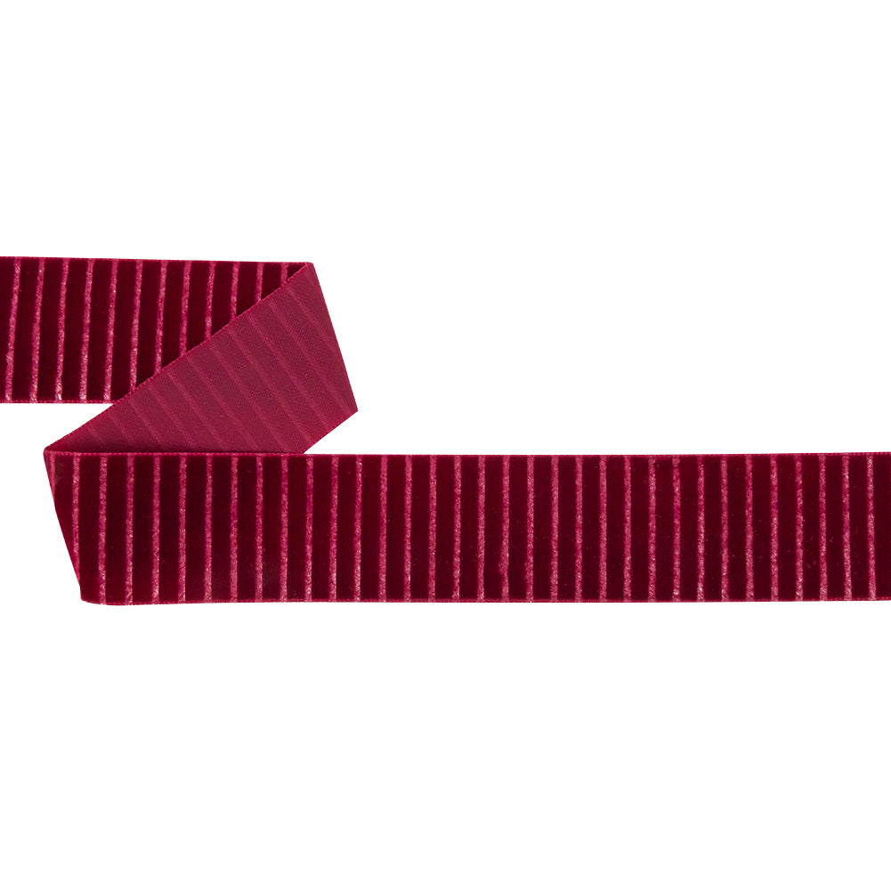 Italian Red Vertical Stripes Velvet Burnout Trim - 1.4375