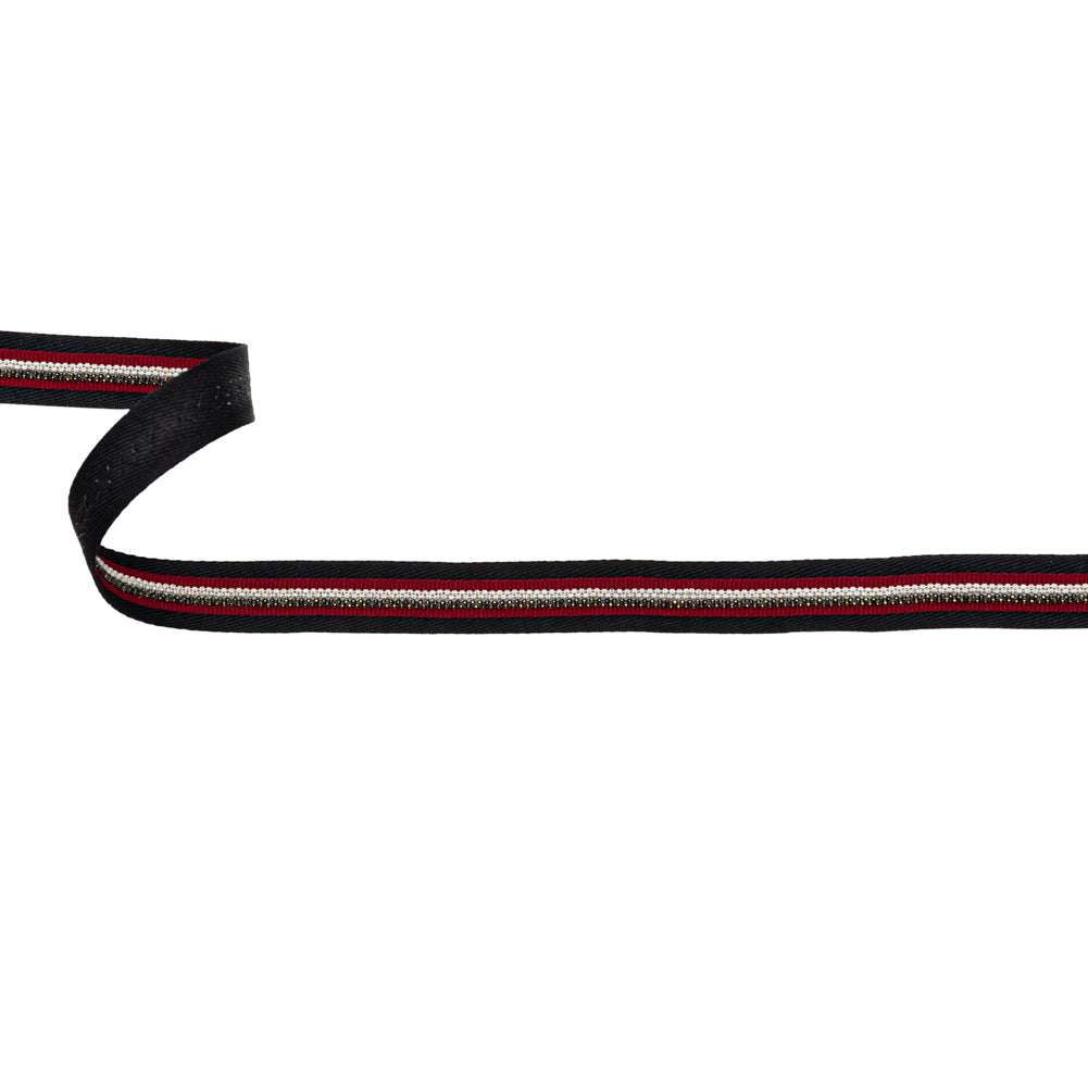 Italian Black Twill Tape with Central Red Grosgrain Ribbon and Metallic Metal Ball Chains - Joann Fabrics