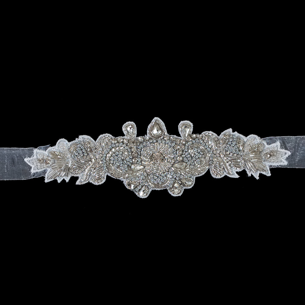 Beaded and Rhinestone Organza Bridal Belt - 2.5