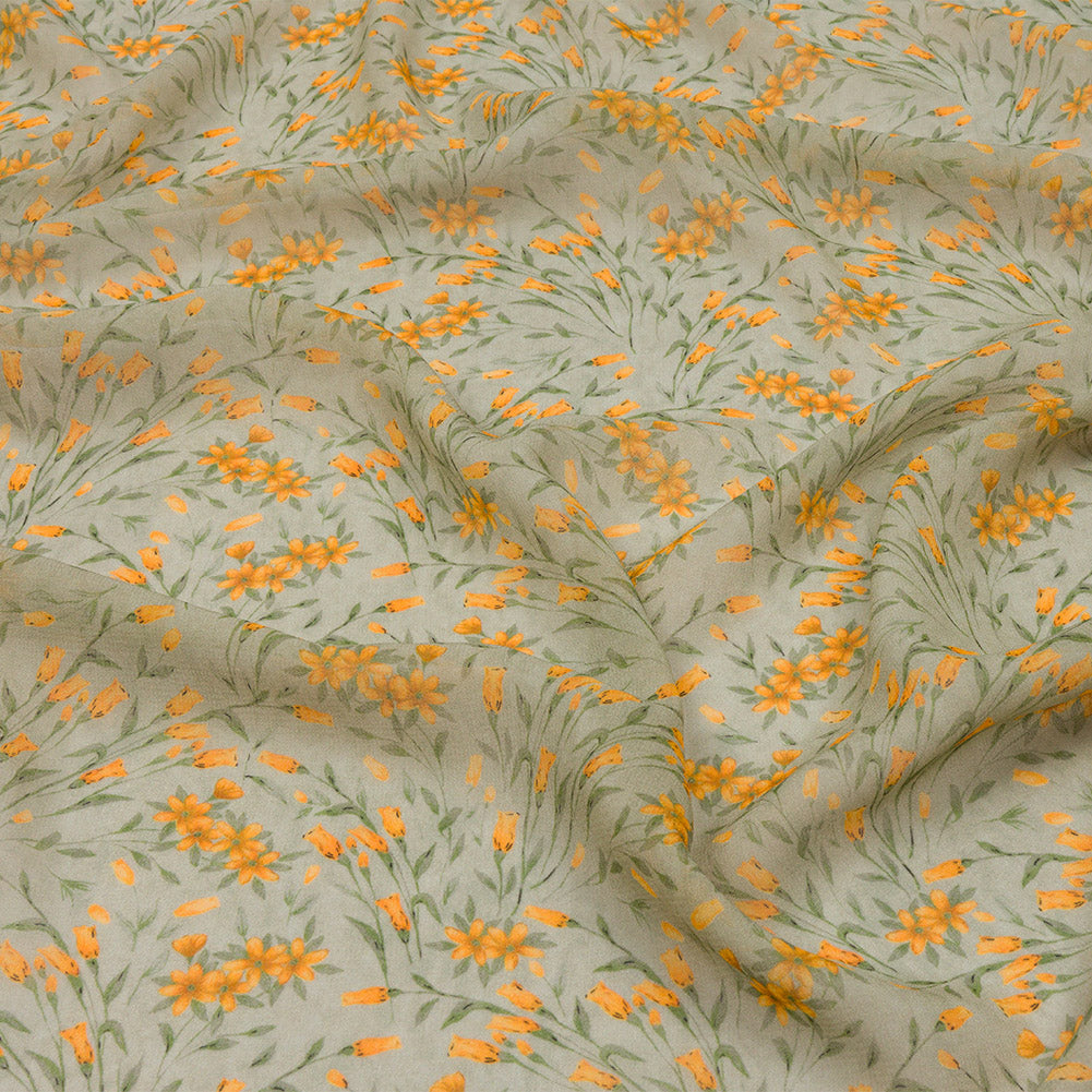 Viscose Georgette - Sage and Orange Floral - Dance with the Daffodils Print - Mood Exclusive Secret Garden Collection - Joann Fabrics