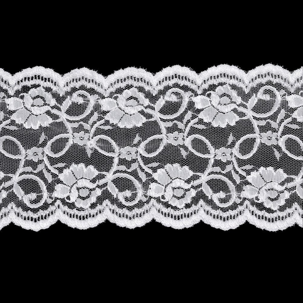 Luminous White Floral Embroidered Tulle Lace Trim with Scalloped Edges - 6.5
