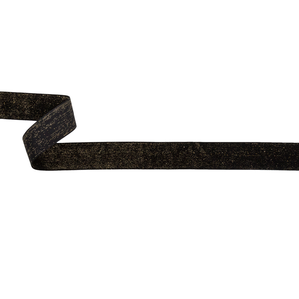 Italian Black and Gold Glitter Velvet Ribbon - 1