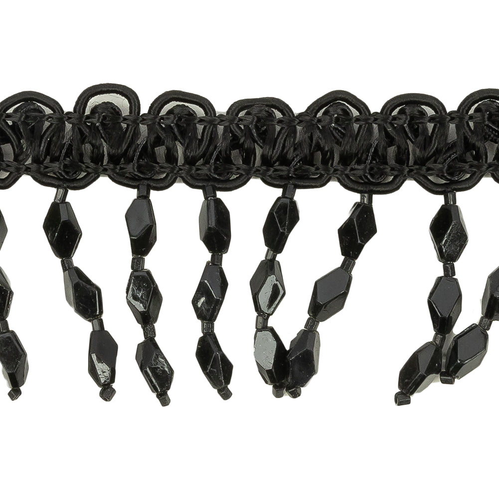 VIntage Black Diamond Beaded Fringe on Black Braid - 1.75