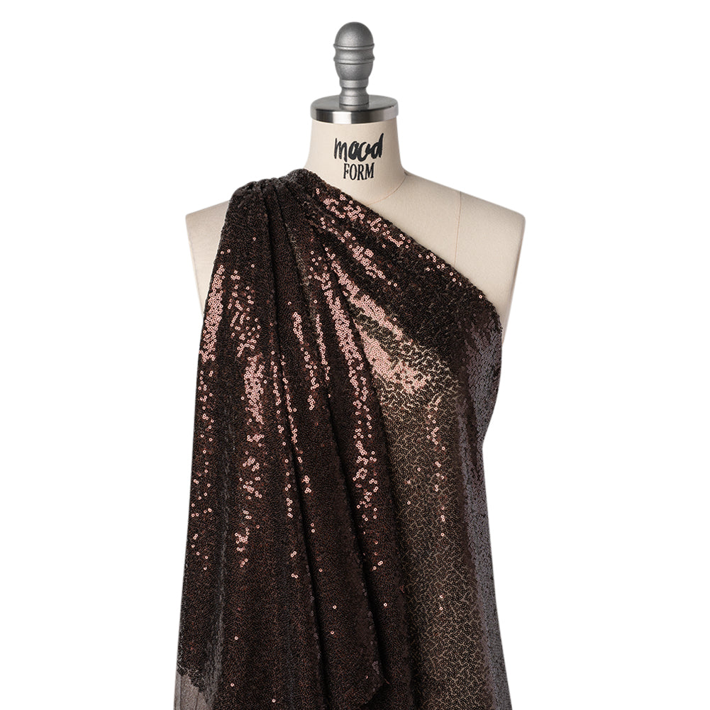 Sequined Polyester Tulle - Chocolate Brown Abstract Squiggles - Designer Deadstock - Joann Fabrics
