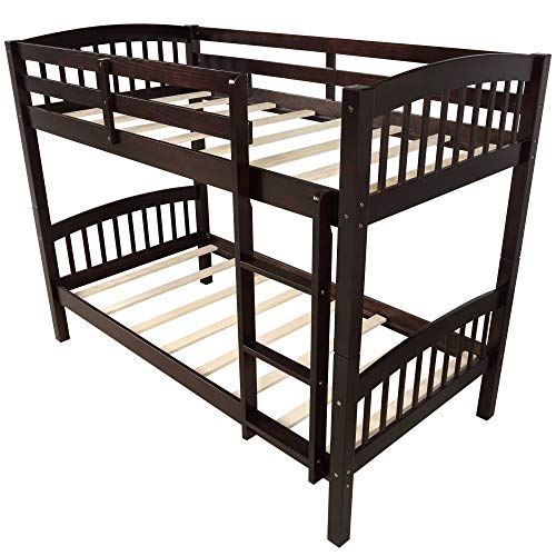 Twin Bunk Bed, Solid Wood Twin Over Twin Bunk Bed Frame with Ladder for ...