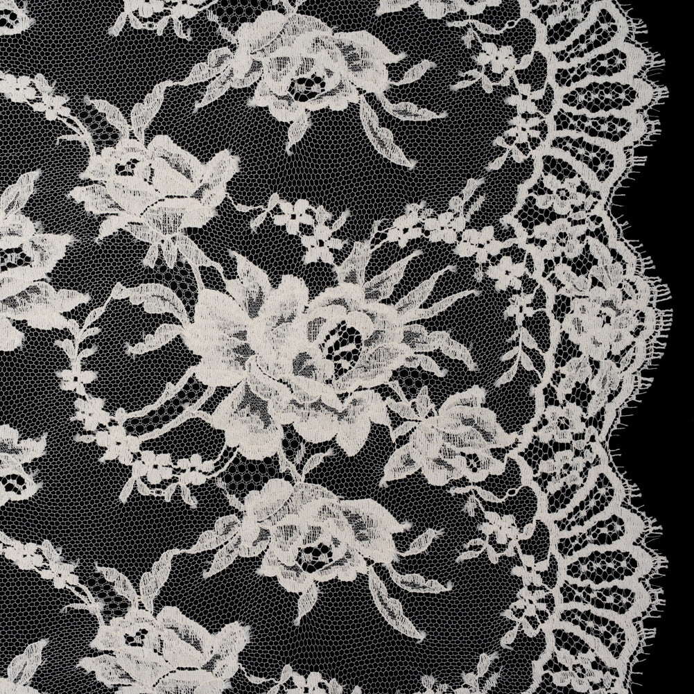 French Cotton Blend Leavers Lace with Finished Scalloped Edges by Solstiss - Greige Sweet Roses - Joann Fabrics