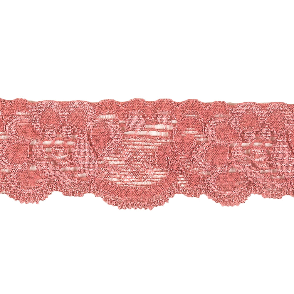 Old Rose Floral Stretch Lace Trim - 1.25