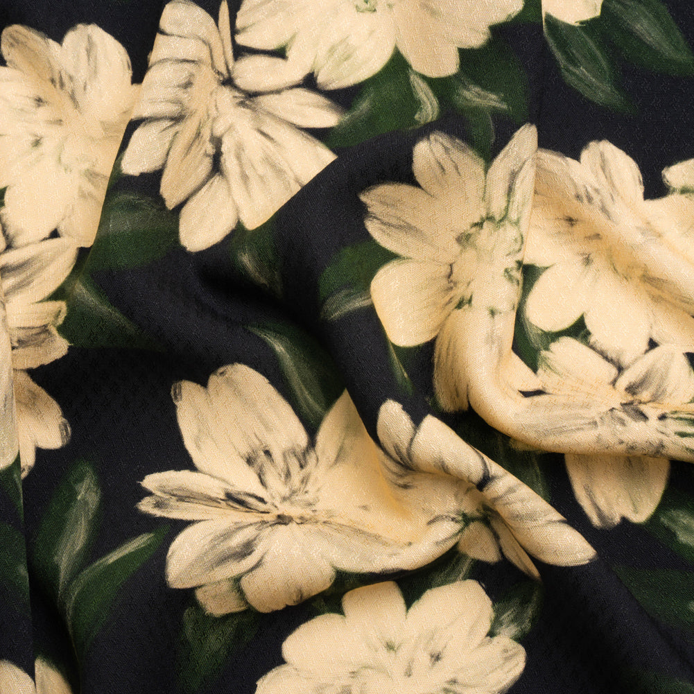 Sustainable Viscose Floral Jacquard Print - Beige and Black Floral - Mood Exclusive Midnight at Giverny - Joann Fabrics