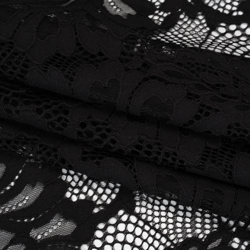 Corded Lace with Finished Scalloped Edges - Black Bold Florals - Joann Fabrics