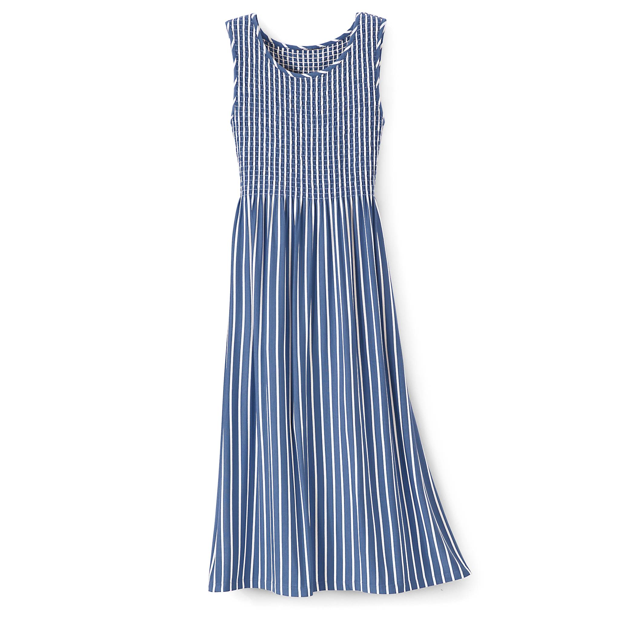Smocked Striped Maxi Dress, Sleeveless, Gathered Skirt, Knit - Northstyle Catalog
