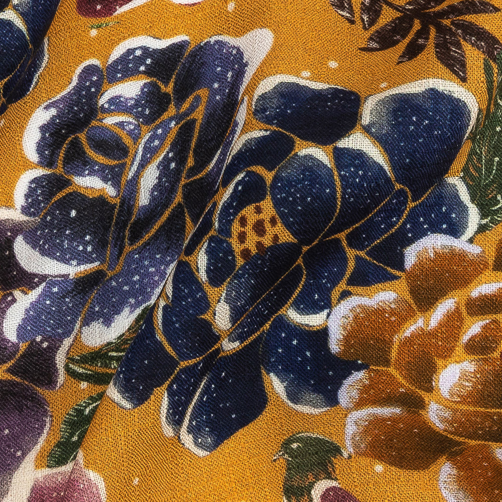 Slubbed Viscose Woven Print - Gamboge Yellow Diamonds and Floral - Mood Exclusive Melange de Fleurs - Joann Fabrics