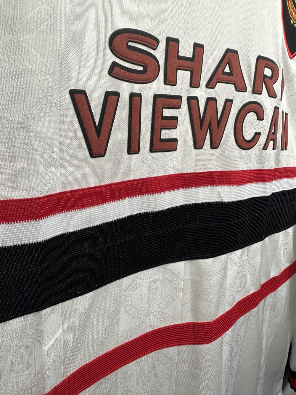 1998-1999 Retro Long Sleeve Manchester United Away White Football Shirt 1:1 Thai Quality