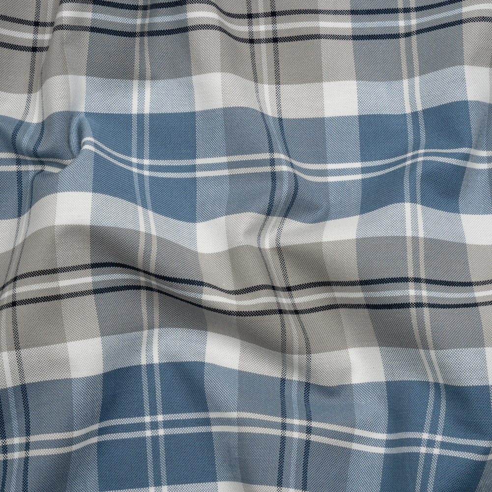 Cotton Oxford Shirting - Blue, Gray and White Plaid - Deadstock - Joann Fabrics
