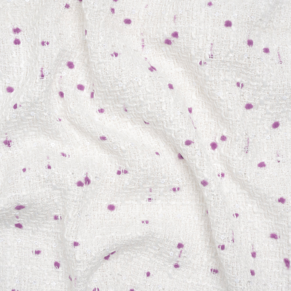 Polyester Pom Pom Tweed with Baby Sequins - White and Lavender Purple - Deadstock - Joann Fabrics
