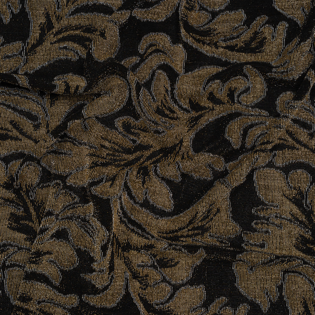 Metallic Nylon Knit - Black, Gold and Silver Floral - Designer Deadstock - Joann Fabrics