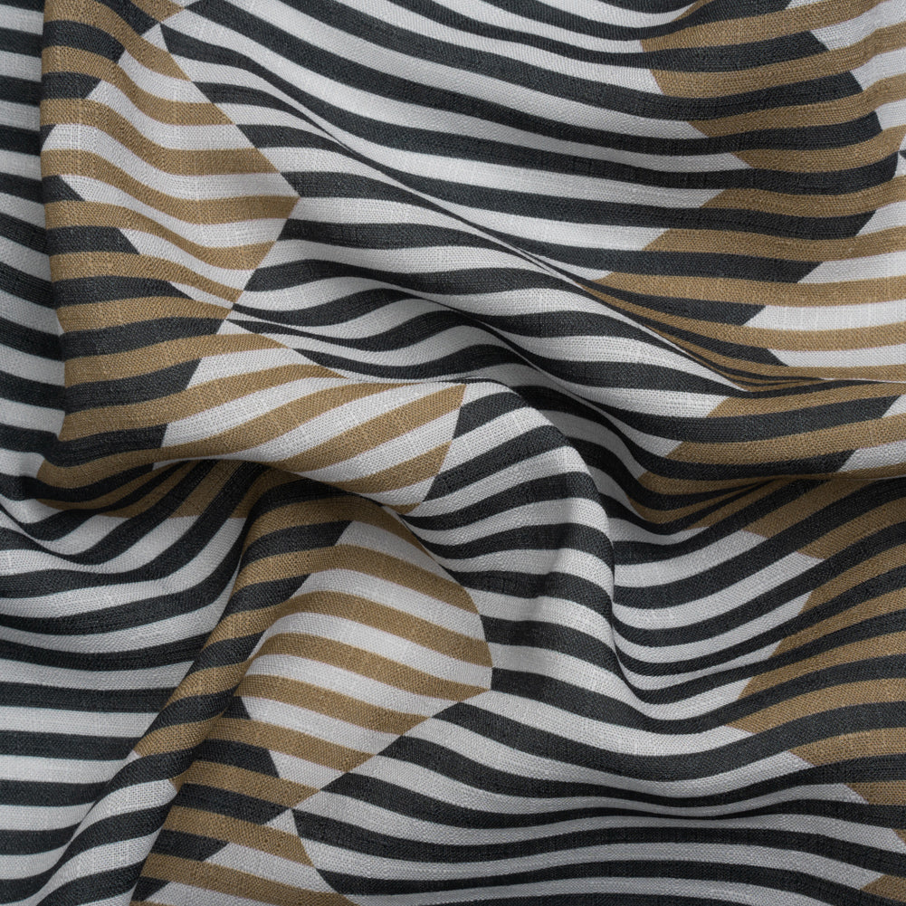 Slubbed Viscose Woven Print - Black and Brown Geometric Stripes - Mood Exclusive Eye Play - Joann Fabrics