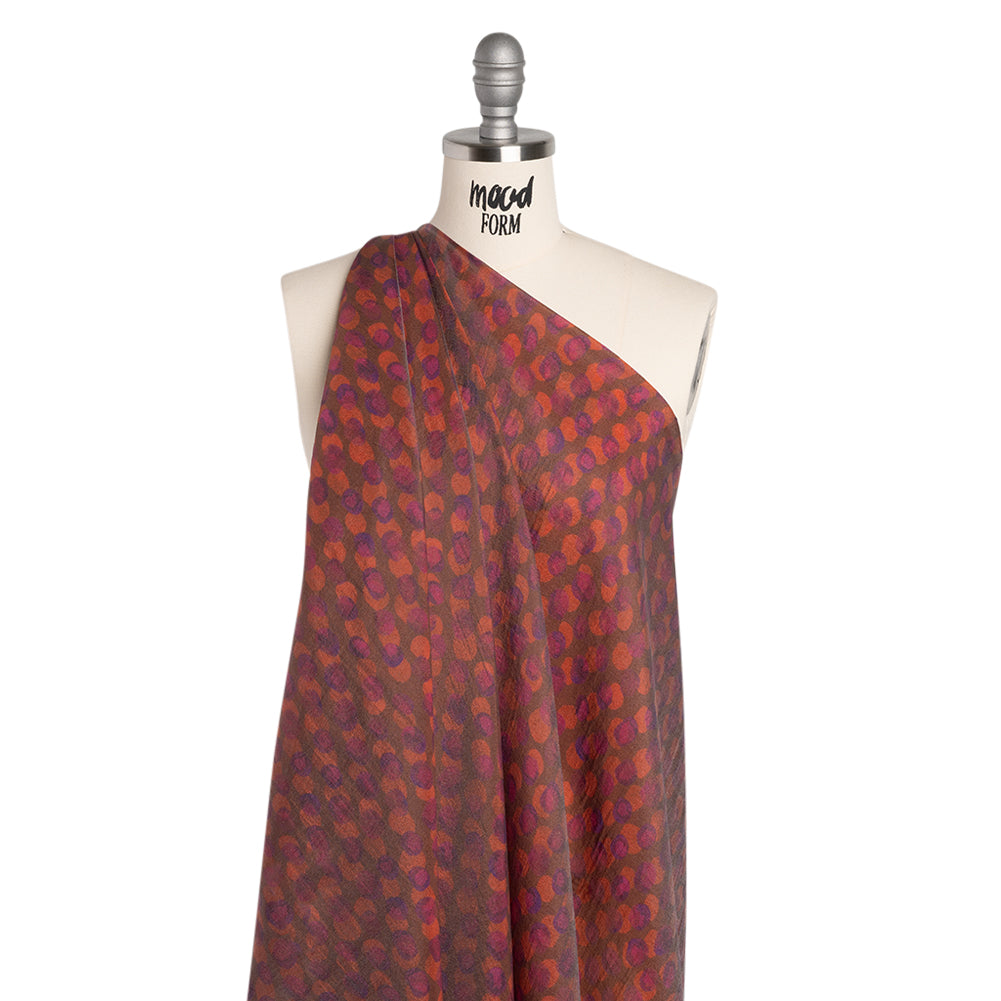 Viscose and Polyester Crepe Organza - Brown, Orange and Purple Overlapping Polka Dots - Mood Exclusive Confetti Kaleidoscope Print - Joann Fabrics