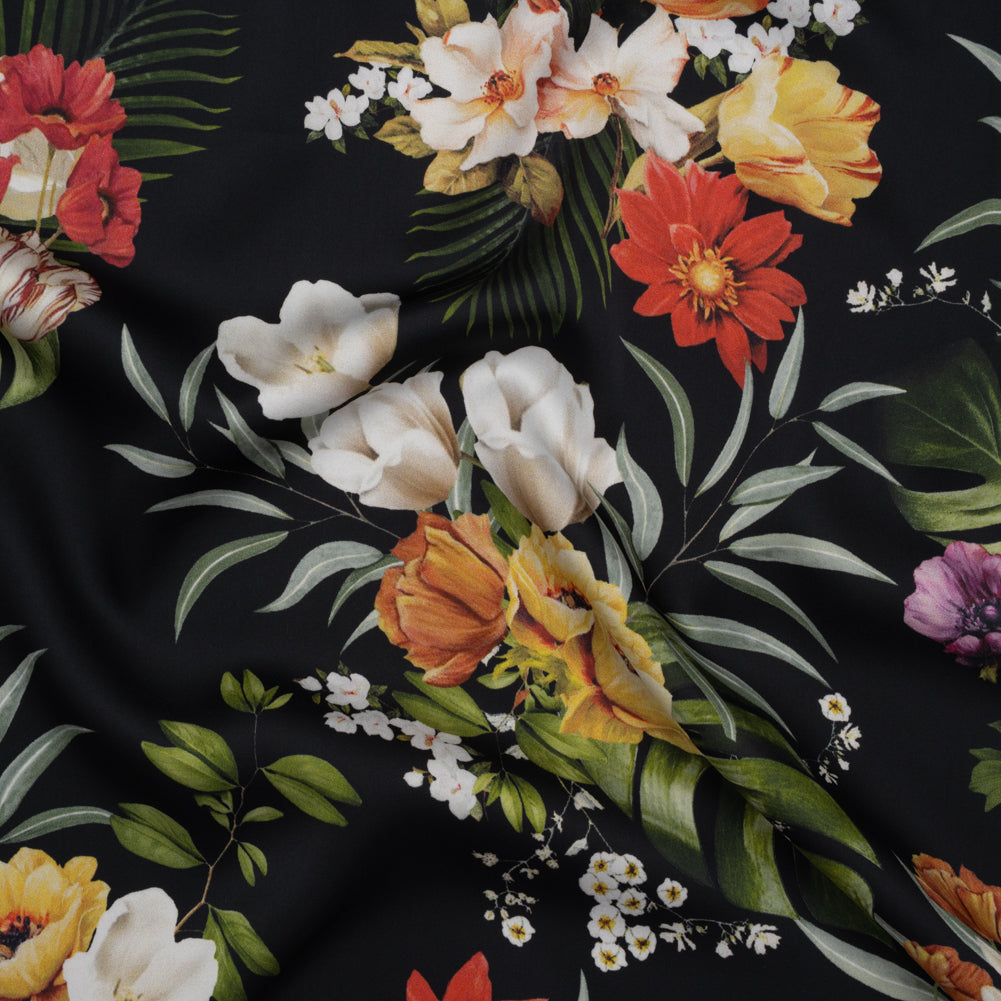 Polyester Satin - Red, Yellow and Black Floral - Mood Exclusive Midnight Bloom Print - Joann Fabrics