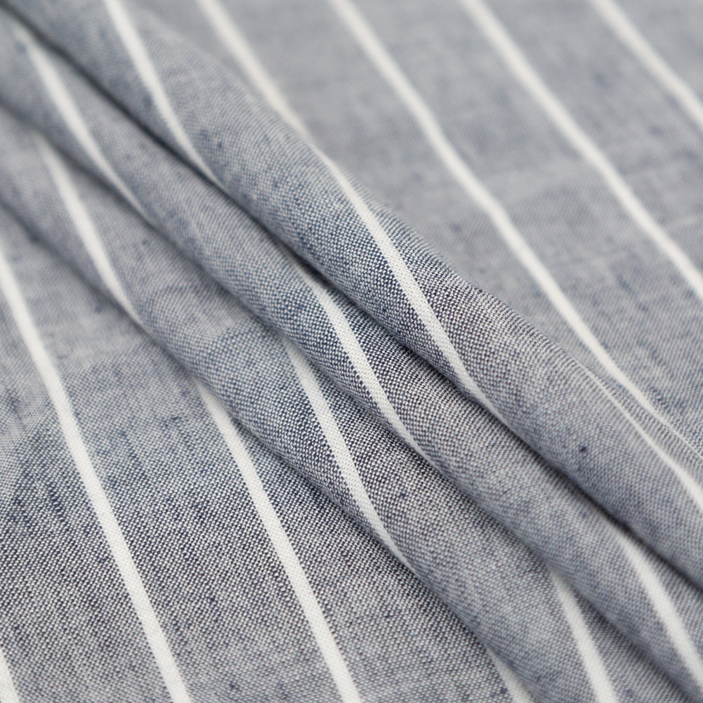 Stretch Linen - Metallic Silver and White Stripes on Indigo - Lindasol Collection - Joann Fabrics