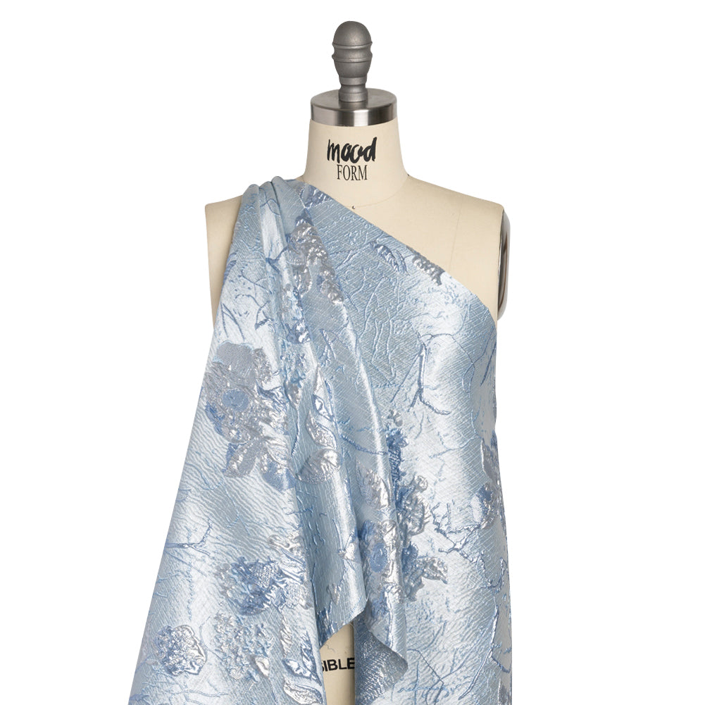 Metallic Baby Blue and Silver Flower Clippings Luxury Brocade - Joann Fabrics