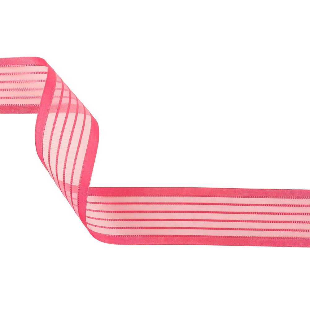 Pink Striped Sheer Ribbon with Opaque Borders - 1.5