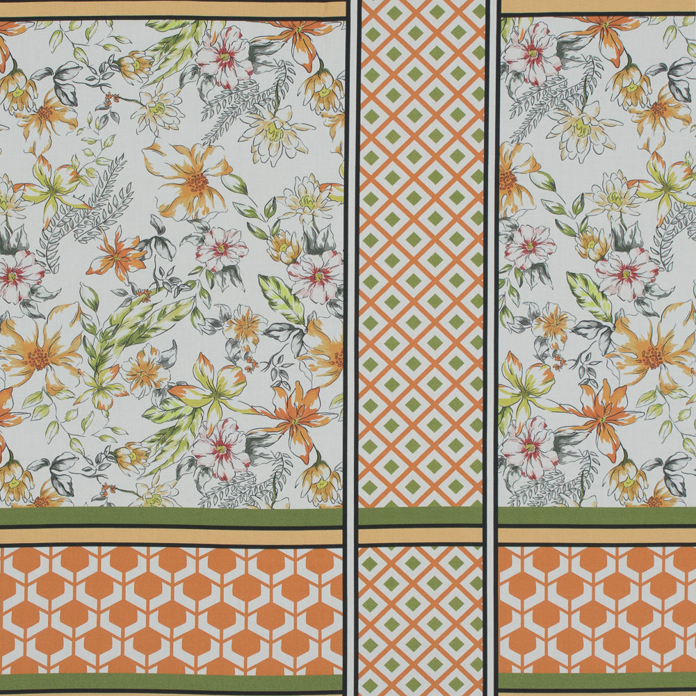 Cotton Poplin - Green and Orange Floral Squares and Geometrics - Italian Wedding Print - Mood Exclusive Avenable Collection - Joann Fabrics