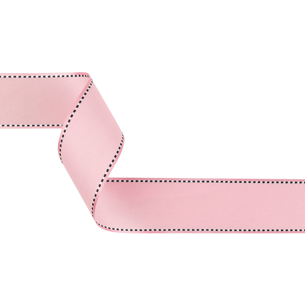 Pink Marshmallow Woven Ribbon with Navy Blazer and White Stitched Border - 1.5