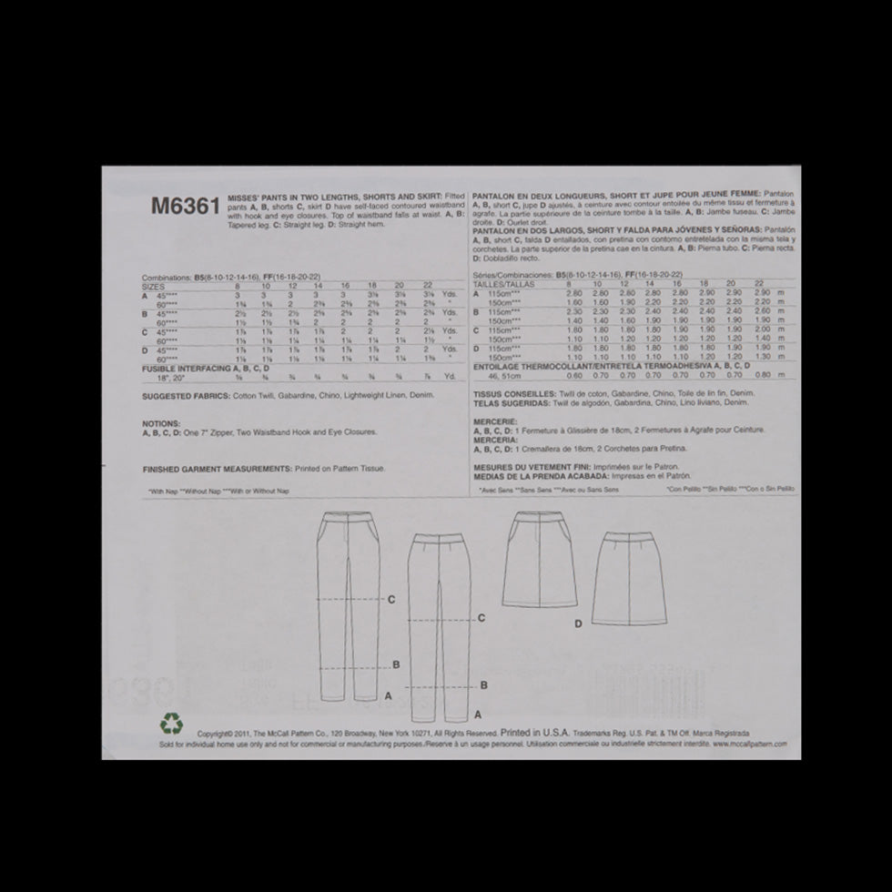 McCall's Bottom Pattern M6361 Size FF - Joann Fabrics