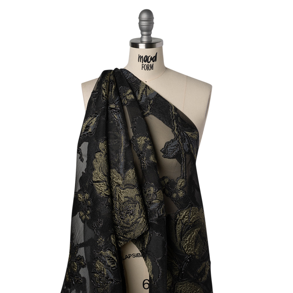 Metallic Polyester and Acetate Burnout Brocade - Olive Green and Black Rose Garden - Joann Fabrics