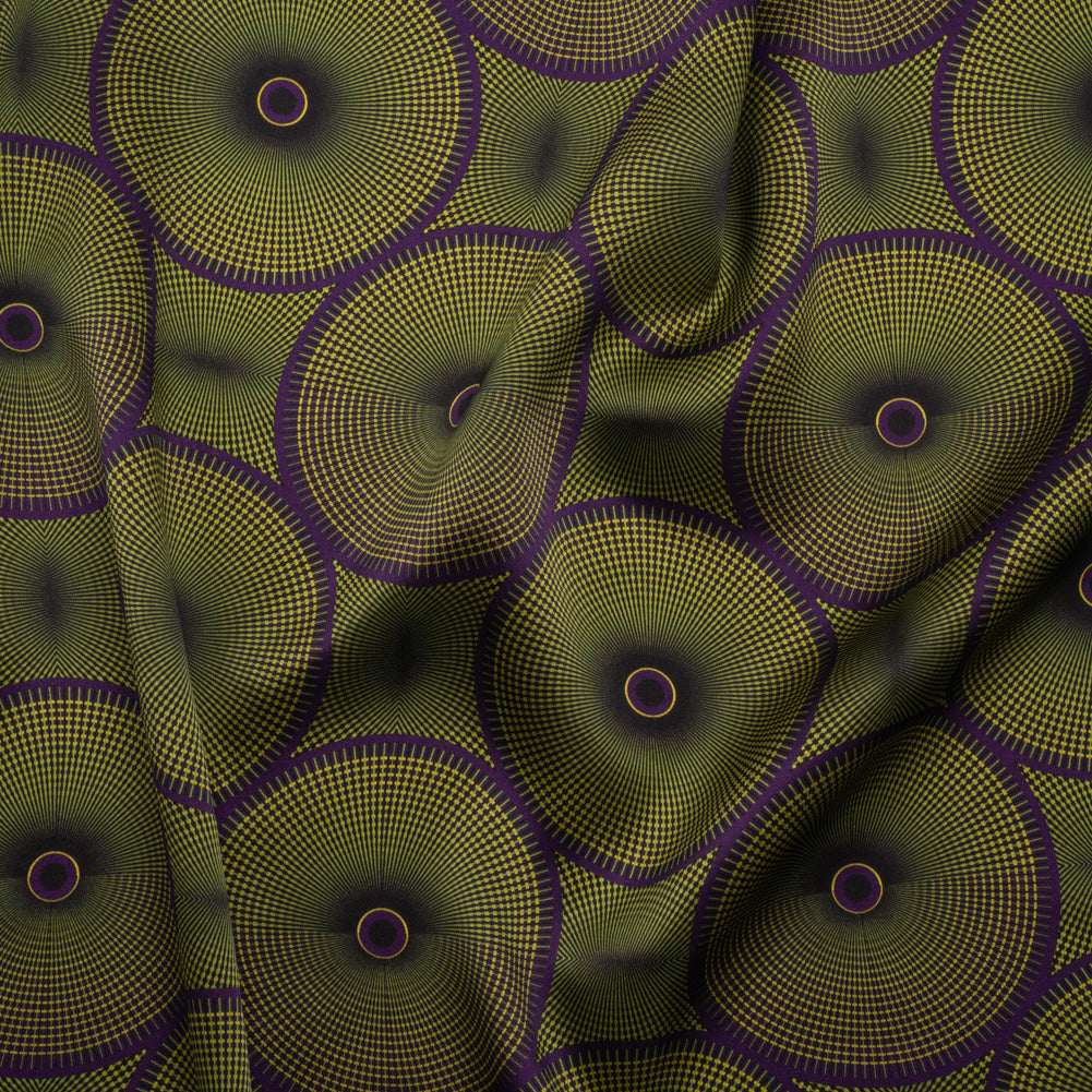 Silk Charmeuse 19mm - Lime Green and Purple Kaleidoscope Circles - Joann Fabrics