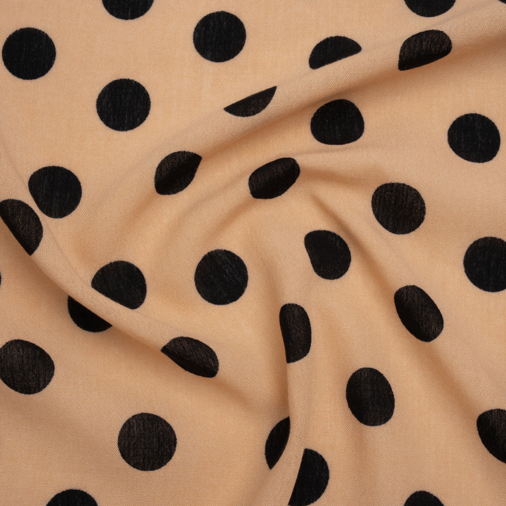 Linen-Look Polyester Woven Print - Black and Beige Polka Dots - Designer Deadstock - Joann Fabrics