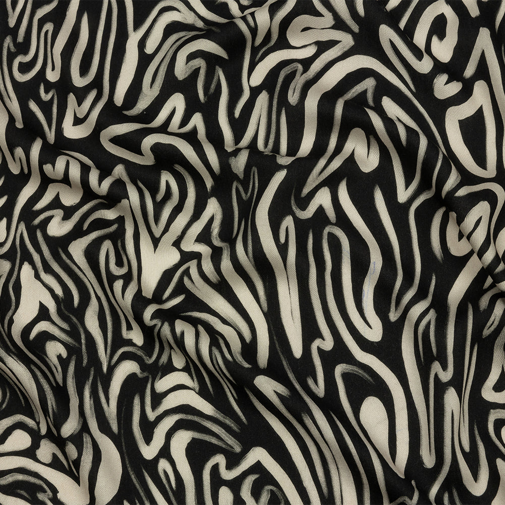 Rayon Challis - Black and White Abstract Lines - Gallery Tour Print - Mood Exclusive Metro Collection - Joann Fabrics