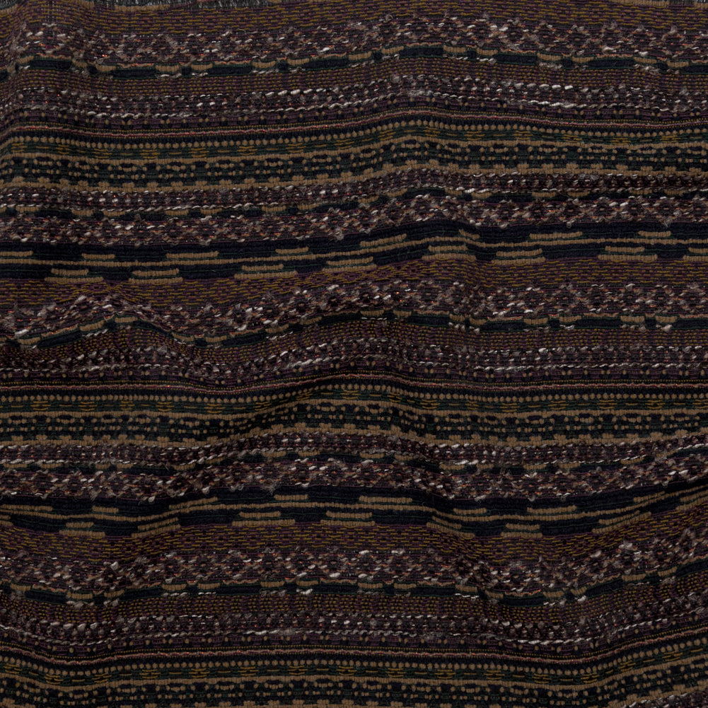 Dull Gold, Italian Plum and Hunter Green Striped Wool Tweed with Metallic Bronze Accents - Joann Fabrics