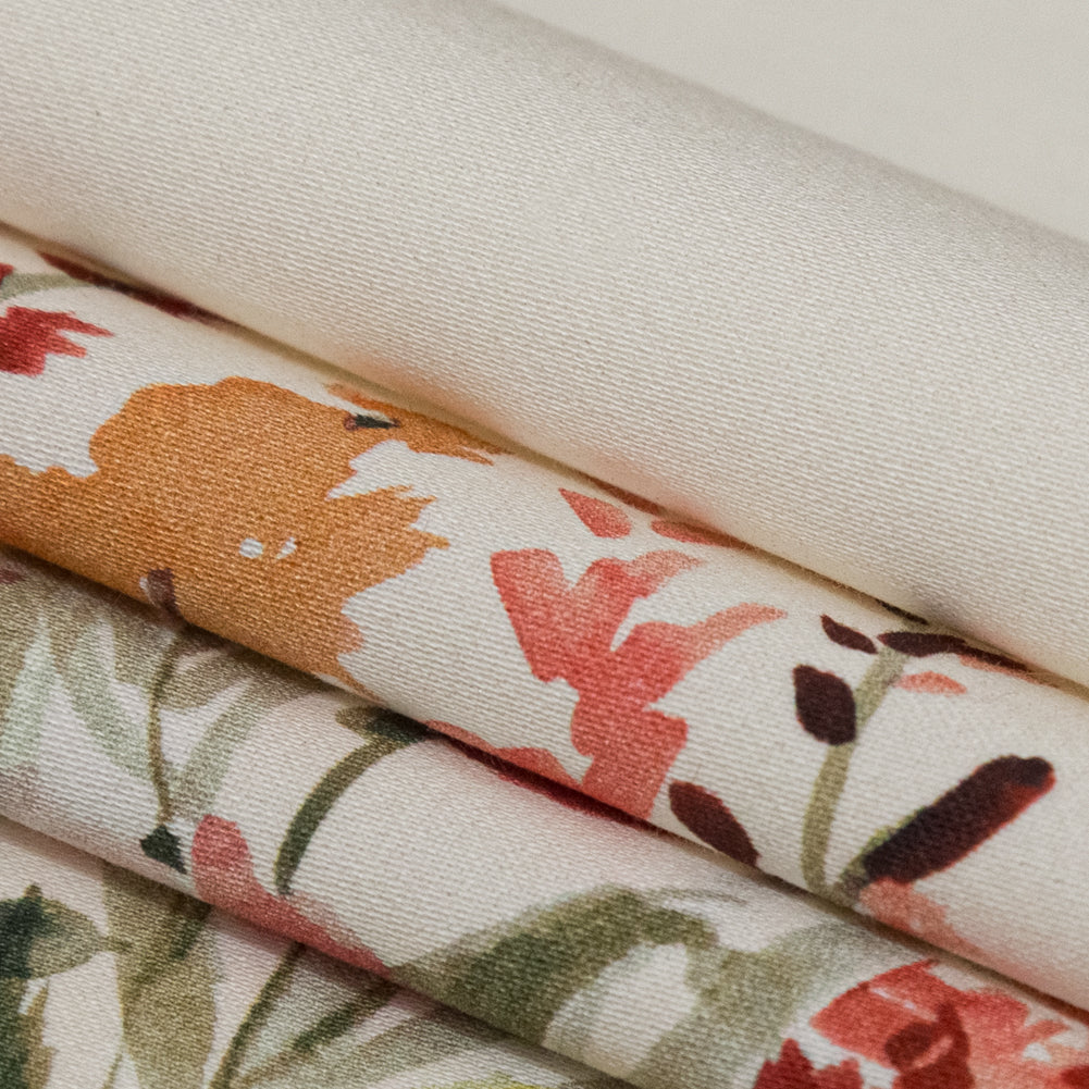 Stretch Cotton Sateen - Pink and Blue Floral Border - Floral Fantasia Print - Mood Exclusive Serengeti Collection - Joann Fabrics